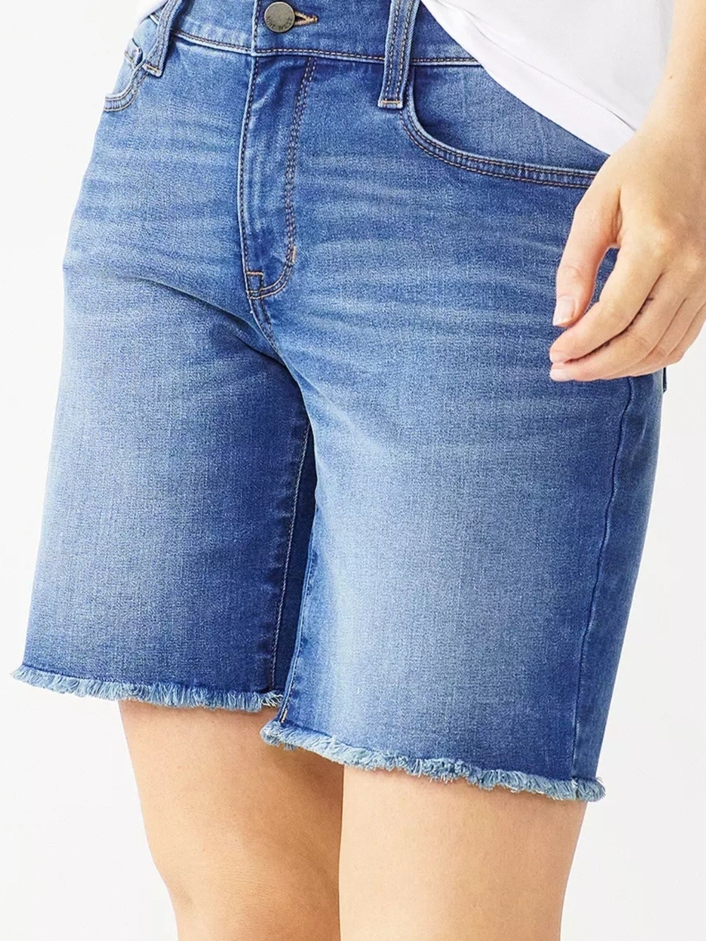Nine West Blue Frayed Hem Denim Bermuda Shorts